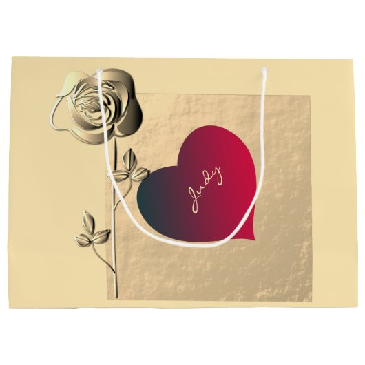 Herz und Rose Valentines Geschenktasche Große Geschenktüte (Rückseite)