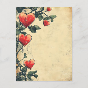 Herz und Rose Vintage Liebe Postkarte