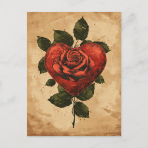 Herz und Rose Vintage Liebe Valentinstag Postkarte