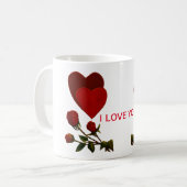 Herz und rote Rose ICH Liebe SIE Kaffeetasse (Vorderseite Links)