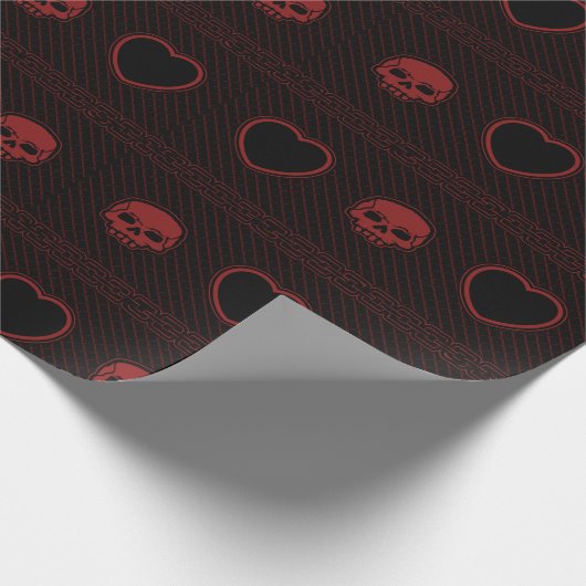 Herz und Schädel Geschenkpapier (Ecke)