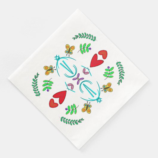 Herz und Schmetterlinge Serviette (Ecke)