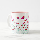 Herz und Schmetterlinge Valentinische Liebe Zweifarbige Tasse (Vorderseite Links)