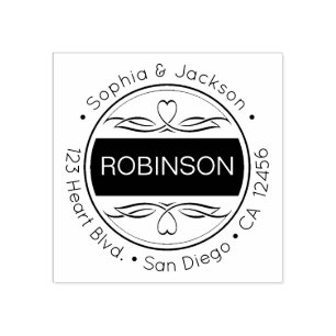 Herz und Schnörkel Freundliche Rücksendeadresse Gummistempel