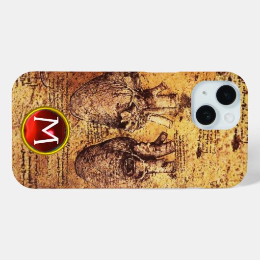 Herz und seine Blutgefäße Pergament Gem Monogramm Case-Mate iPhone Hülle (Rückseite (Horizontal))