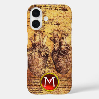 Herz und seine Blutgefäße Pergament Gem Monogramm iPhone 16 Hülle