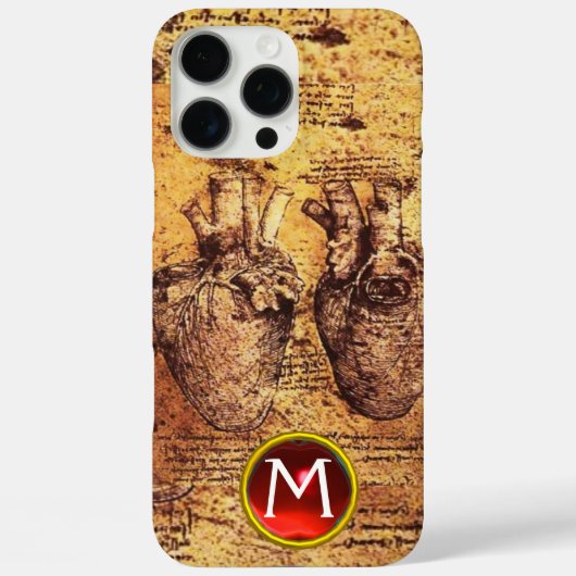 Herz und seine Blutgefäße Pergament Gem Monogramm Case-Mate iPhone Hülle (Rückseite)