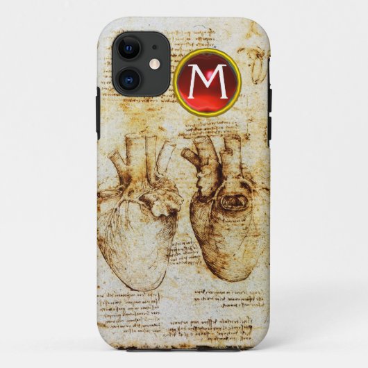 Herz und seine Blutgefäße Pergament Gem Monogramm Case-Mate iPhone Hülle (Rückseite)