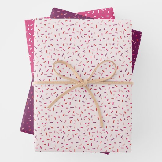 Herz und Sprinklen rosa lila Valentinin Geschenkpapier Set (Beispiel)