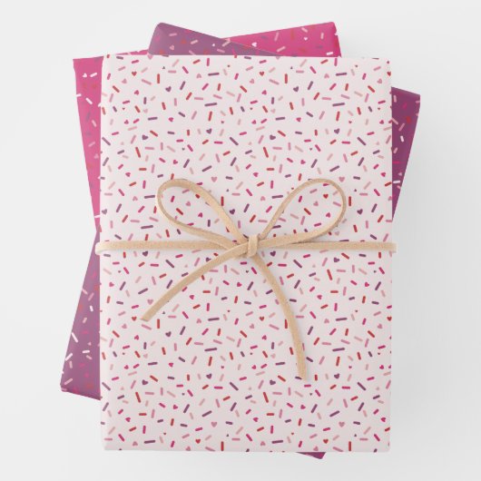 Herz und Sprinklen rosa lila Valentinin Geschenkpapier Set (Beispiel)