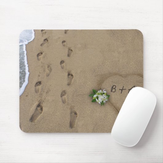 Herz und Spuren im Sand Mousepad (Mit Mouse)