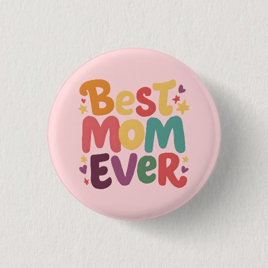 Herz und Sterne Beste Mama je Button (Vorderseite)