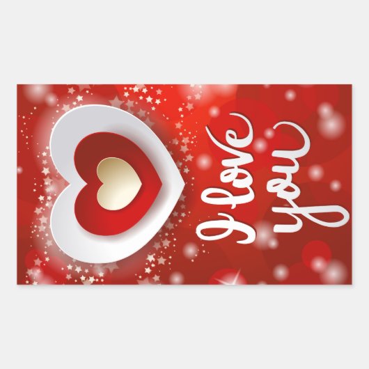 Herz und Sterne in Rot Rechteckiger Aufkleber (Vorderseite)