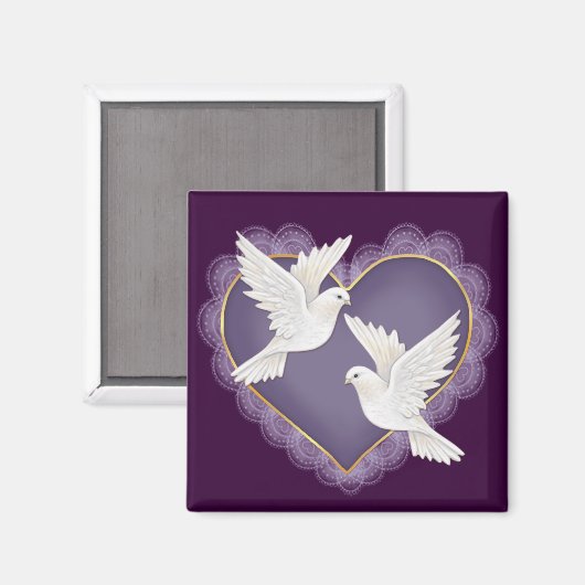 Herz und Tauben - Lila Magnet (Vorderseite/Rückseite)
