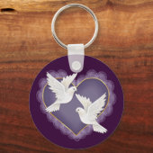 Herz und Tauben - Lila Schlüsselanhänger (Vorderseite)