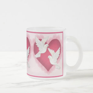Herz und Tauben - rosa Mattglastasse