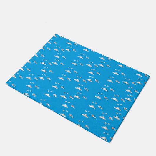 Herz und Wolken auf blau Fußmatte (Schrägansicht)