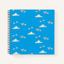 Herz und Wolken auf blau Notizblock