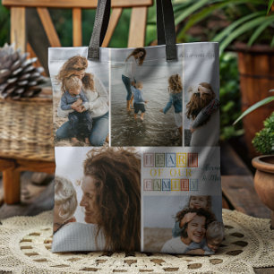 Herz unserer Familie Blockbuchstaben Foto  Tasche