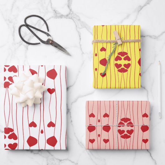 Herz-Valentine-Wrapping Paper - Set von 3 Geschenkpapier Set (Vorderseite)