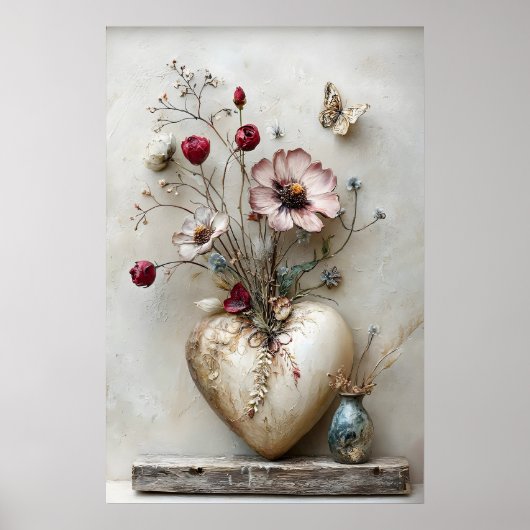 Herz Valentinstag Druck, Blumen Romantischer Boho Poster (Vorne)