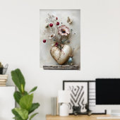 Herz Valentinstag Druck, Blumen Romantischer Boho Poster (Heimbüro)