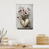 Herz Valentinstag Druck, Blumen Romantischer Boho Poster (Küche)