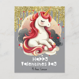Herz Valentinstag Unicorn Glitzer Postkarte