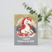 Herz Valentinstag Unicorn Glitzer Postkarte (Stehend Vorderseite)