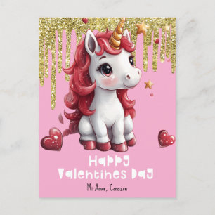 Herz Valentinstag Unicorn Glitzer Postkarte