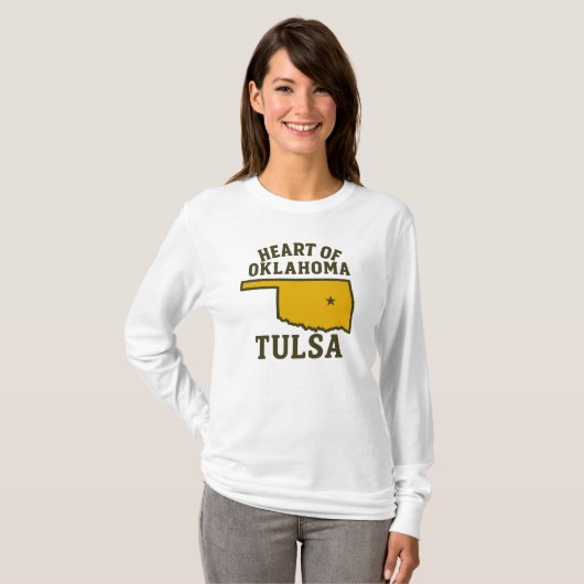 Herz von Oklahoma | Tulsa Staat Map Design T-Shirt (Vorne ganz)