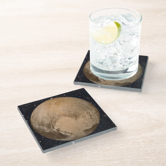 Herz von Pluto Starry Sky Glasuntersetzer (Schrägansicht)