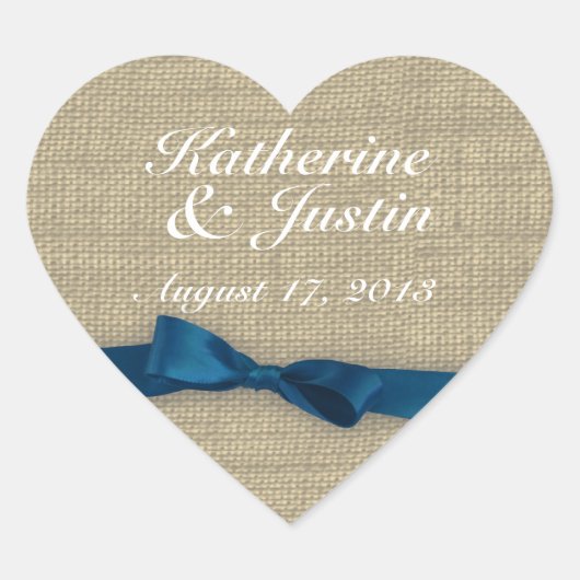 Herz von Ribbon und Burlap Herz-Aufkleber (Vorderseite)