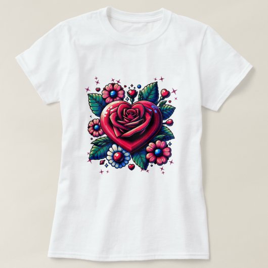 Herz von Rose mit Blume T-Shirt (Design vorne)