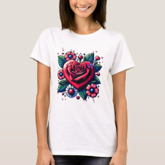 Herz von Rose mit Blume T-Shirt