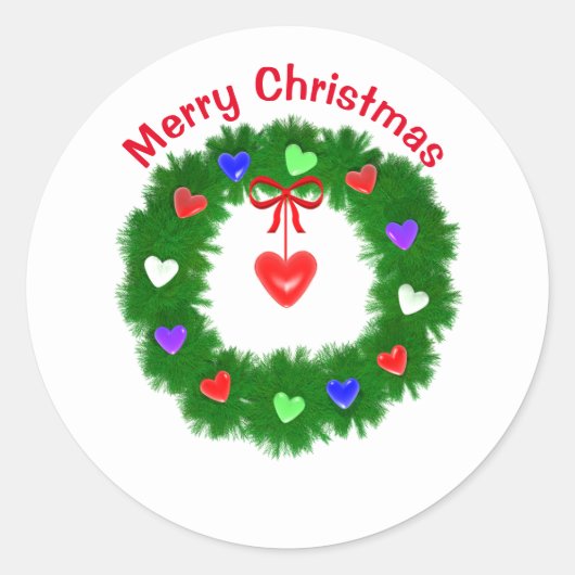 Herz-Weihnachtskranz Runder Aufkleber (Vorderseite)