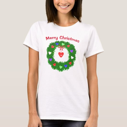 Herz-Weihnachtskranz T-Shirt (Vorderseite)