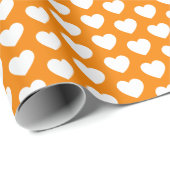 Herz, Weiß über Orange Wrapping Paper Geschenkpapier (Rolleneckpunkt)