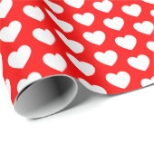Herz, Weißes über rotes Umschlagpapier Geschenkpapier (Rolleneckpunkt)