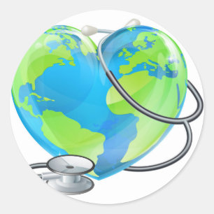 Herz Weltgesundheitstag Erde Stethoskop Globus Kon Runder Aufkleber