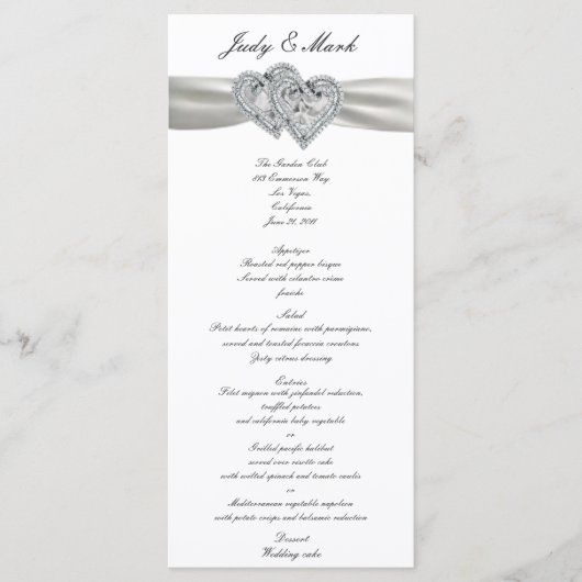 Herz White Wedding Menu Card Menükarte (Vorderseite)
