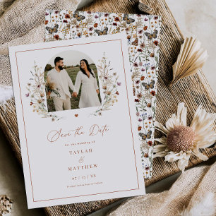 Herz-Wildblume Save the Date Boho Fotokarte