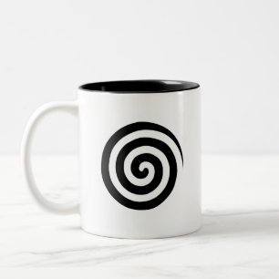 Herz & Wirbel-Spiralkreise in Schwarz & Weiß Zweifarbige Tasse