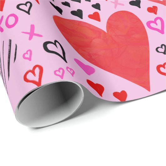 Herz, XOXO-rosa Muster Geschenkpapier (Rolleneckpunkt)