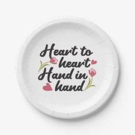 Herz zu Herz, Hand zu Hand - Romantisches Zitat Pappteller