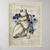 Herzanatomie mit Blumen Wörterbuch Kunst Poster (Vorne)