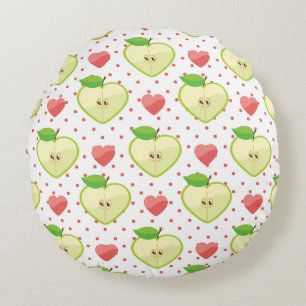 Herzäpfel mit rosa Polka-Punkten und Herz Rundes Kissen