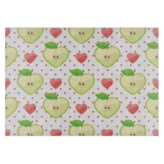 Herzäpfel mit rosa Polka-Punkten und Herz Schneidebrett (Vorderseite)
