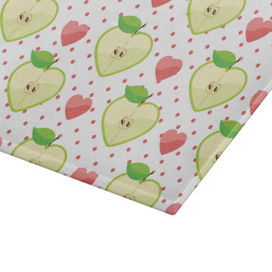 Herzäpfel mit rosa Polka-Punkten und Herz Schneidebrett (Ecke)