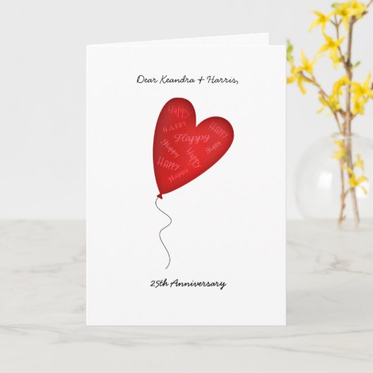 Herzballon 25. oder Jegliche Jubiläumsgrüße Karte (Gelbe Blume)